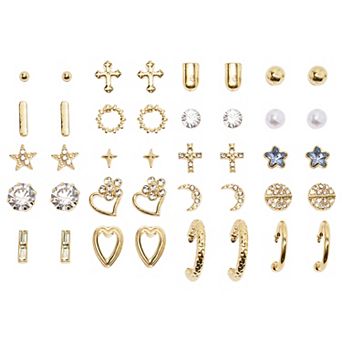 Emberly 20-Pair Gold Tone Cross & Hearts Earring Set