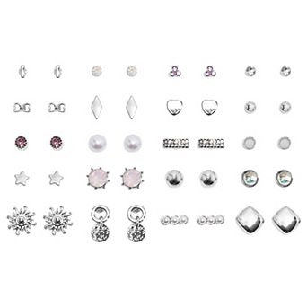 Emberly 20-Pair Silver Tone Round & Sun Rhinestone Earring Set