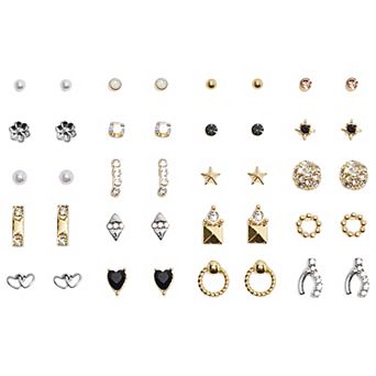 Emberly 20-Pair Wishbone & Round Sparkle Stud Earring Set