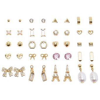 Emberly 20-Pair Gold Tone Eiffel Tower & Hearts Earring Set