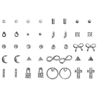 Emberly 20-Pair Silver Tone Infinity & Cross Stud Earring Set