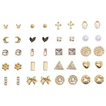Emberly 20-Pair Gold Tone Mixed Shape Stud Earring Set