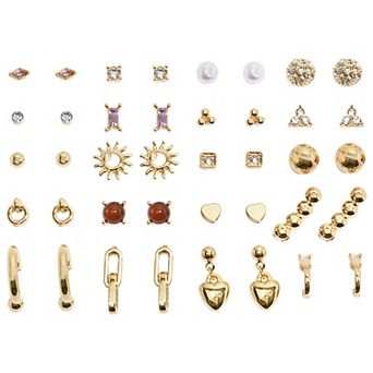 Emberly 20-Pair Gold Tone Rhinestone & Links Earring Set