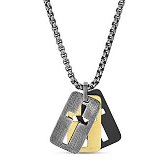 Men's STUDIO 1913 Stainless Steel Open Cross Dog Tag Pendant Necklace