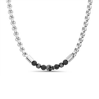 Men's STUDIO 1913 Stainless Steel Skull & Black Agate Necklace