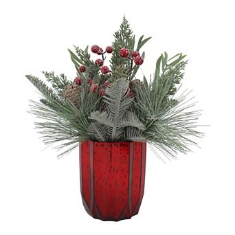St. Nicholas Square® Artificial Berry & Pine Arrangement in Mercury Glass Pot