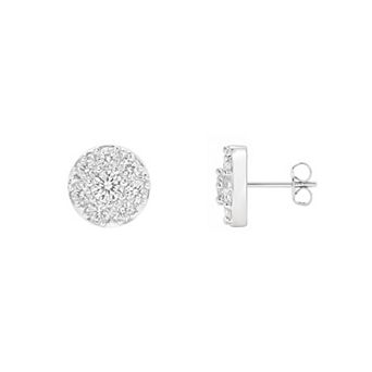 PRIMROSE Fine Silver Plated Polished Pave Cubic Zirconia Round Disc Stud Earrings