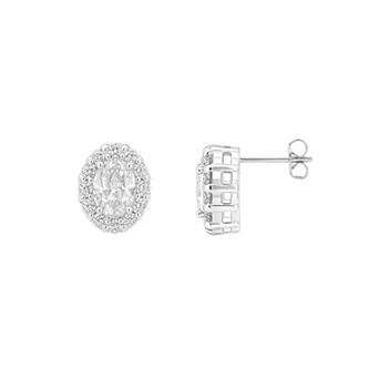 PRIMROSE Fine Silver Plated Oval Cubic Zirconia Flower Stud Earrings