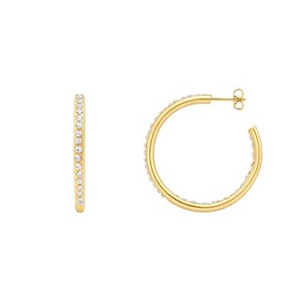 PRIMROSE 14k Gold Flash Plated Pave Crystal C-Hoop Earrings