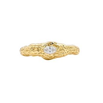 PRIMROSE 14k Gold Flash Plated Textured Marquise Cubic Zirconia Birthstone Band Ring