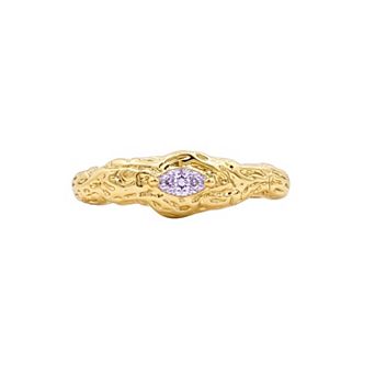 PRIMROSE 14k Gold Flash Plated Textured Marquise Cubic Zirconia Birthstone Band Ring