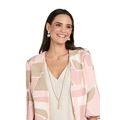 Women's R&M Richards 3-Piece Printed Bell Sleeve Jacket & A-Line Dress Set with Necklace