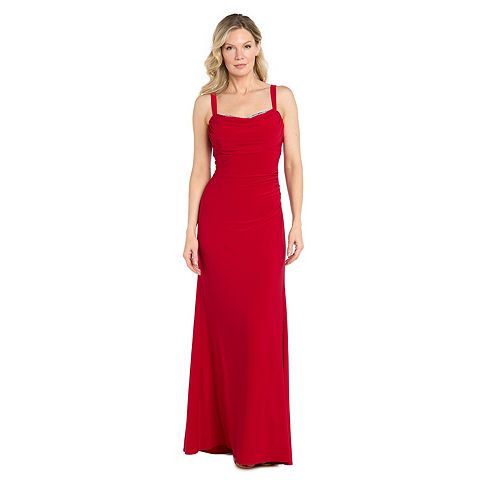 Женские платья R&M Women's R&M Richards Rhinestone Trim Drape Front Maxi Dress