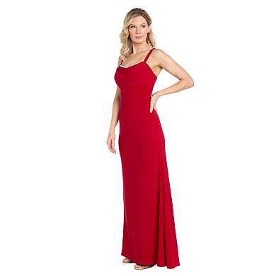 Women's R&M Richards Rhinestone Trim Drape Front Maxi Dress