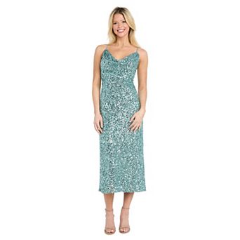 Women's R&M Richards Embellished Sequin Cowl Neck Midi Dress