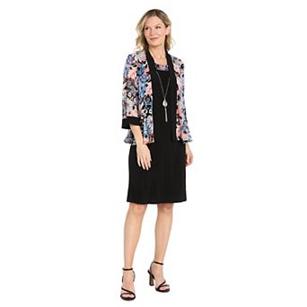Women's R&M Richards 3 pc Floral Peplum Jacket & Dress Set with Necklace