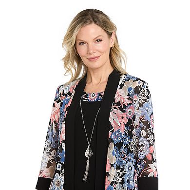 Women's R&M Richards 3-Piece Floral Peplum Jacket & Dress Set with Necklace