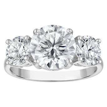 White Lotus Rhodium Over Sterling Silver Lab Grown 3-Stone Moissanite Ring
