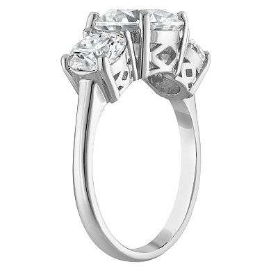 White Lotus Rhodium Over Sterling Silver Lab Grown 3-Stone Moissanite Ring