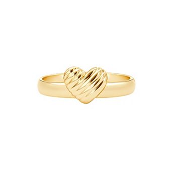 PRIMROSE 14k Gold Flash Plated Polished & Textured Heart Band Ring