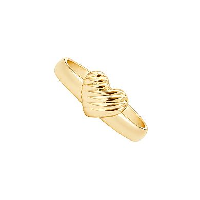 PRIMROSE 14k Gold Flash Plated Polished & Textured Heart Band Ring
