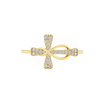 PRIMROSE 14k Gold Flash Plated Polished Pave Cubic Zirconia Sideways Cross Ring