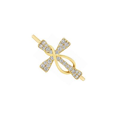 PRIMROSE 14k Gold Flash Plated Polished Pave Cubic Zirconia Sideways Cross Ring
