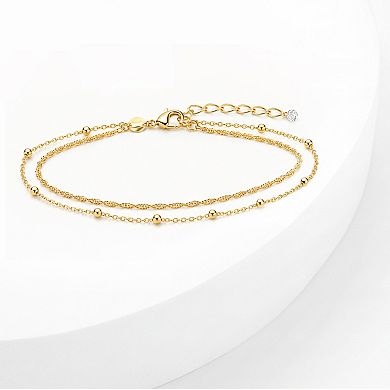 PRIMROSE Beaded Chain & Singapore Chain Round Cubic Zirconia Double Layer Bracelet