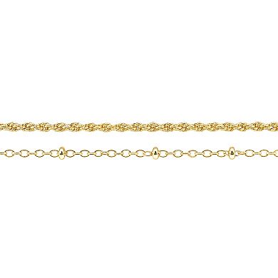 PRIMROSE Beaded Chain & Singapore Chain Round Cubic Zirconia Double Layer Bracelet