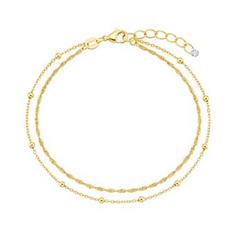 PRIMROSE Beaded Chain & Singapore Chain Round Cubic Zirconia Double Layer Bracelet