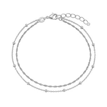 PRIMROSE Beaded Chain & Singapore Chain Round Cubic Zirconia Double Layer Bracelet