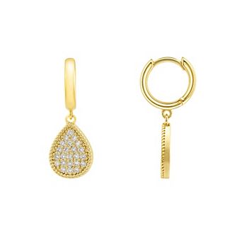 PRIMROSE 14k Gold Flash Plated Pave Cubic Zirconia Round Drop Earrings