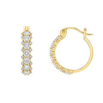 PRIMROSE 14k Gold Flash Plated Pave Cubic Zirconia Click-It Hoop Earrings