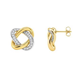 PRIMROSE 14k Gold Flash Plated & Fine Silver Plated Two Tone Cubic Zirconia Loveknot Stud Earrings