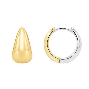 PRIMROSE 14k Gold Flash Plated & Fine Silver Plated Two Tone Polished Graduated Hoop Earrings