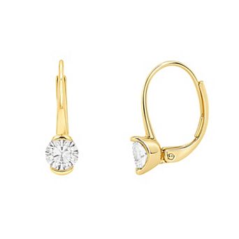 PRIMROSE 14k Gold Flash Plated Bezel Round Cubic Zirconia Drop Earrings