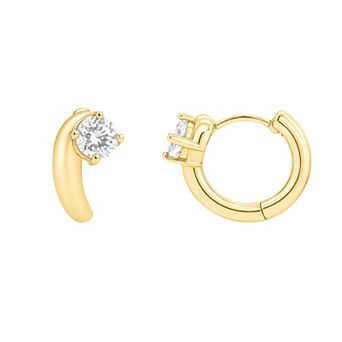 PRIMROSE 14k Gold Flash Plated Round Cubic Zirconia Polished Hoop Earrings