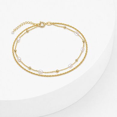 PRIMROSE Simulated Pearl Bead & Rope Chain Double Layer Anklet
