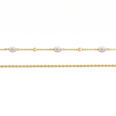 PRIMROSE Simulated Pearl Bead & Rope Chain Double Layer Anklet