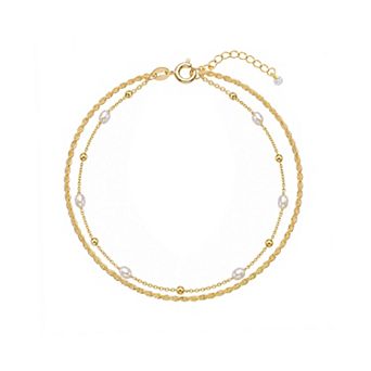 PRIMROSE Simulated Pearl Bead & Rope Chain Double Layer Anklet