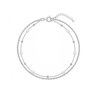 PRIMROSE Simulated Pearl Bead & Rope Chain Double Layer Anklet
