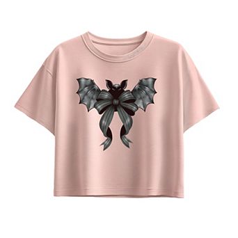 Girls 7-16 Black Bow Bat Boxy Tee