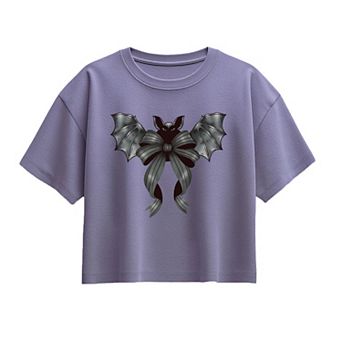 Girls 7-16 Black Bow Bat Boxy Tee