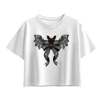 Girls 7-16 Black Bow Bat Boxy Tee