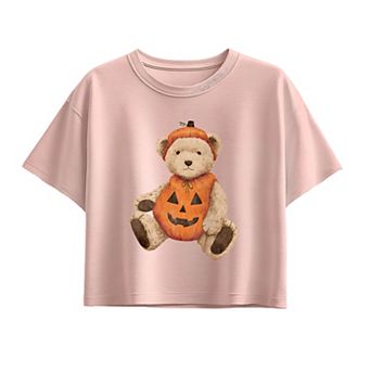 Girls 7-16 Pumpkin Teddy Bear Boxy Tee