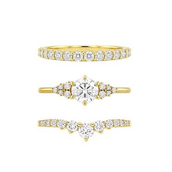 PRIMROSE Cubic Zirconia Cluster & V Shape Band 3 pc Ring Set