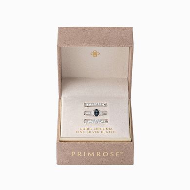 PRIMROSE Fine Silver Plated Cubic Zirconia & Blue Nano Stone Band 3-Piece Ring Set