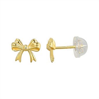 Charming Girl Kids 10K Gold Bow Stud Earrings