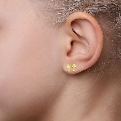 Charming Girl Kids 10K Gold Bow Stud Earrings