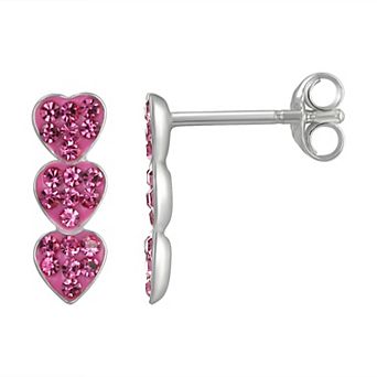 Charming Girl Sterling Silver Simulated Gemstone Triple Heart Stud Earrings